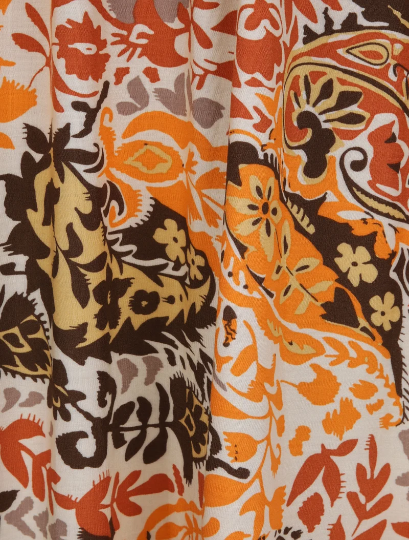 Langes Kleid mit Schaldruck - Beige/Orange