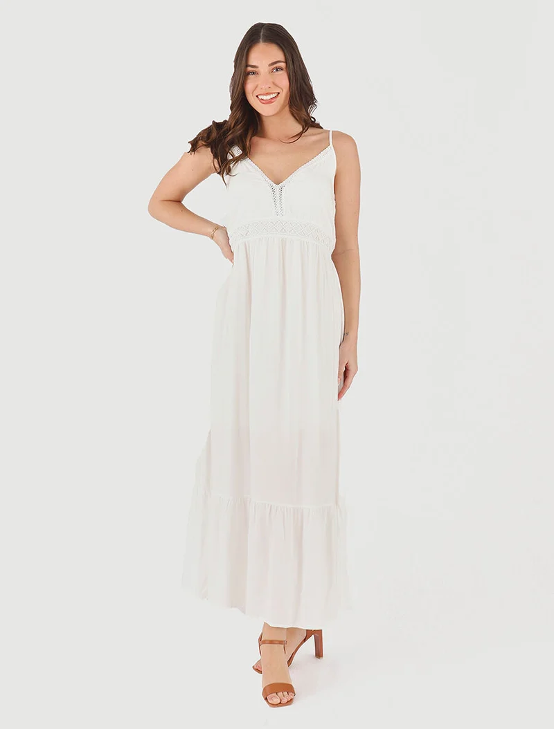 Langes einfarbiges Kleid mit dünnen Trägern. - Weiß