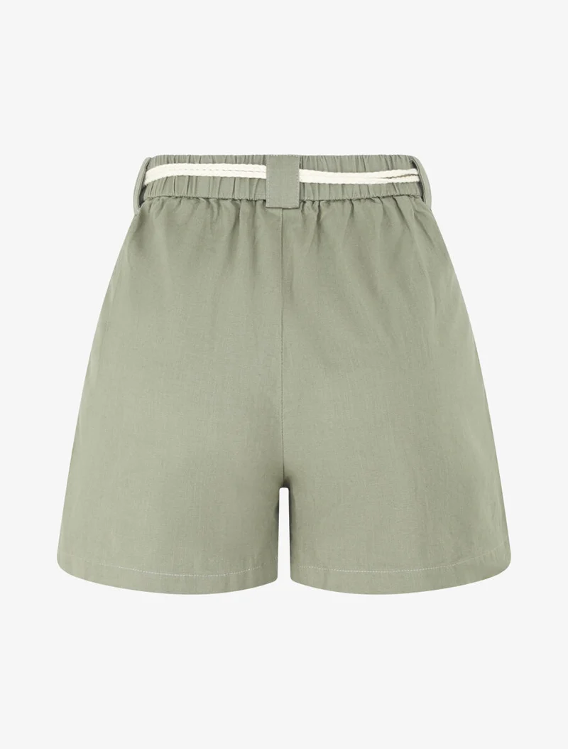 Elastische Shorts in Leinenoptik - Kaki