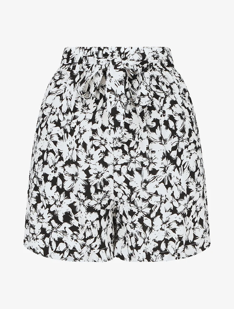 Bedruckte fließende Shorts mit Blumenmuster und Gürtel - Weiß