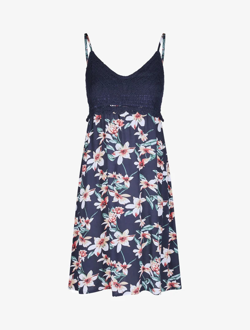 Kleid mit gehäkeltem Oberteil - Marine