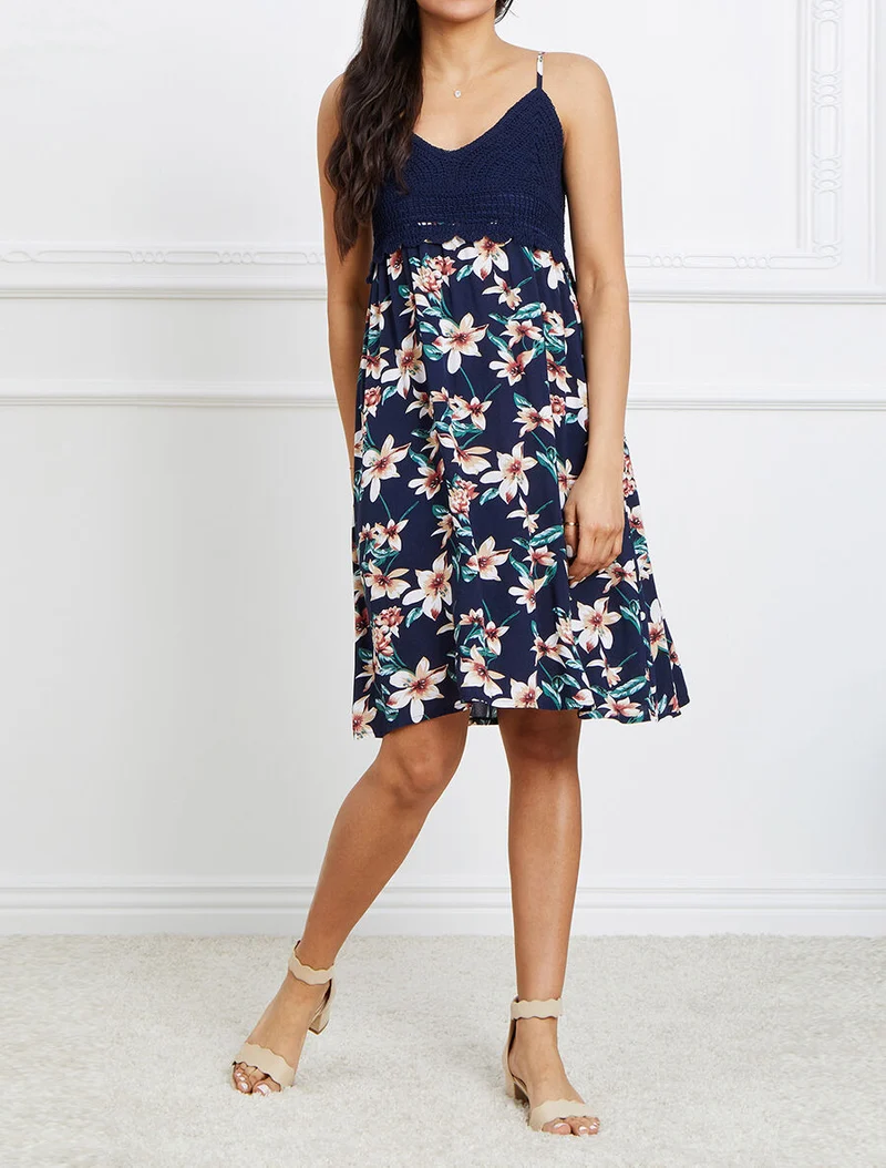 Kleid mit gehäkeltem Oberteil - Marine