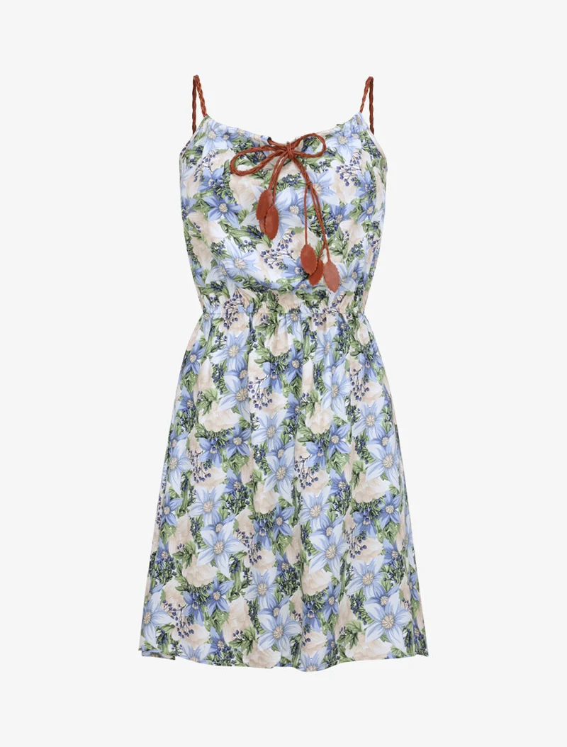Skaterkleid mit Mehrblumenmuster - Blau