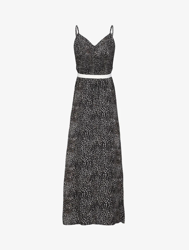 Langes Skaterkleid mit Spitzenkragen und gesprenkeltem Druck - Schwarz