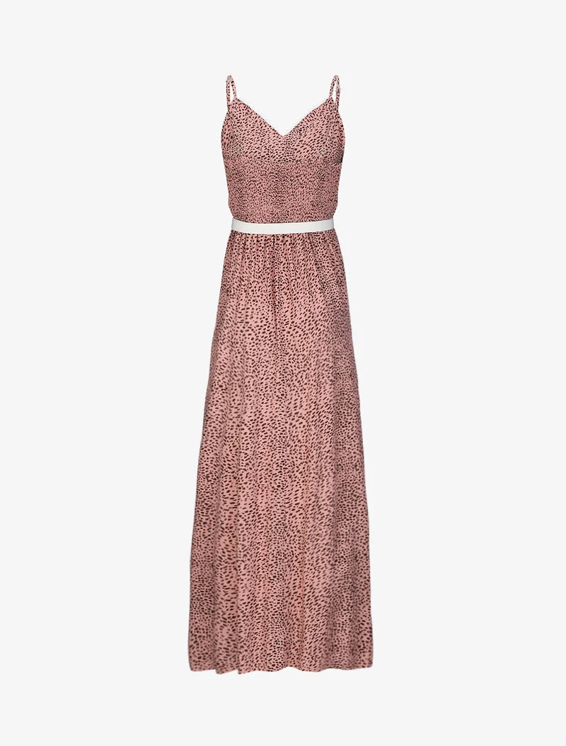 Langes Skaterkleid mit Spitzenkragen und gesprenkeltem Druck - Rose