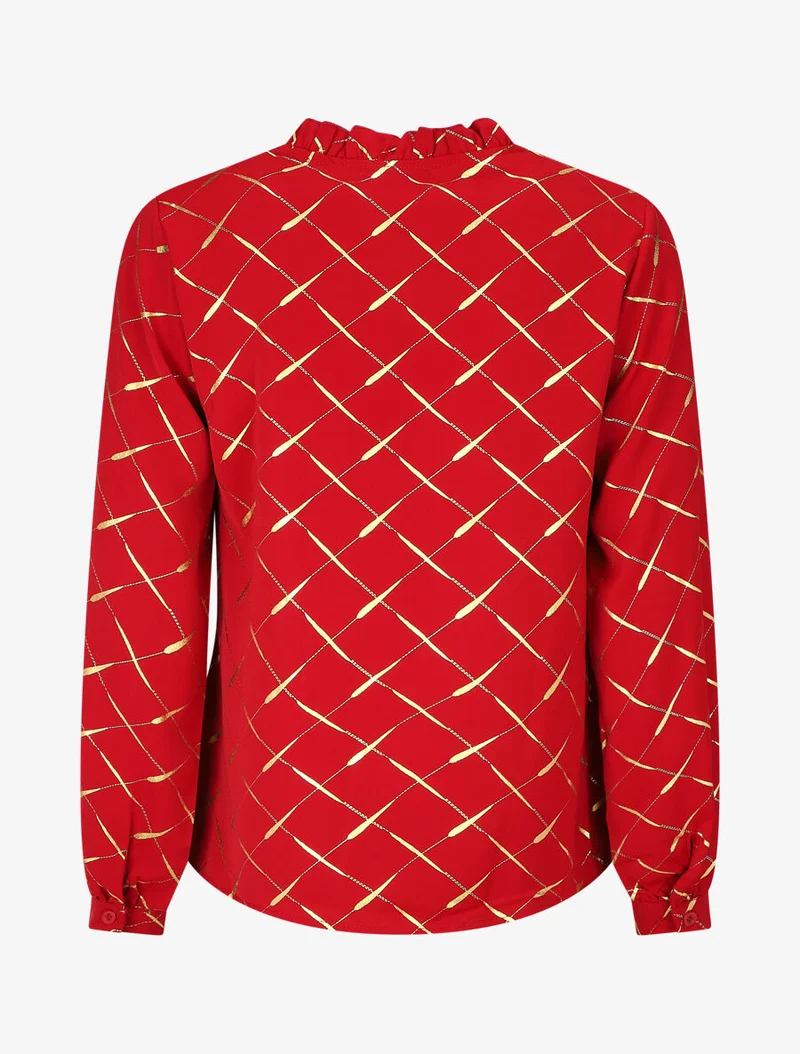 Bluse mit V-Ausschnitt und goldenen Prints - Rot