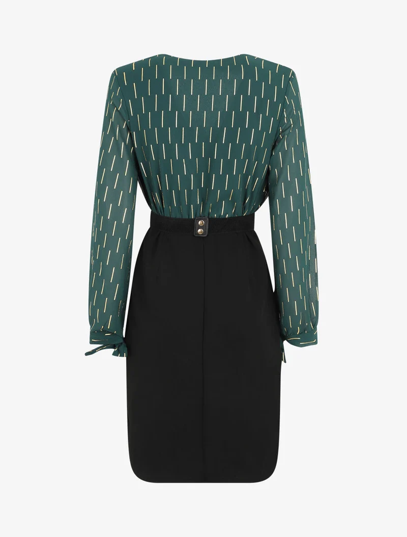 Midikleid mit goldenem Druckmuster - Tannengrün