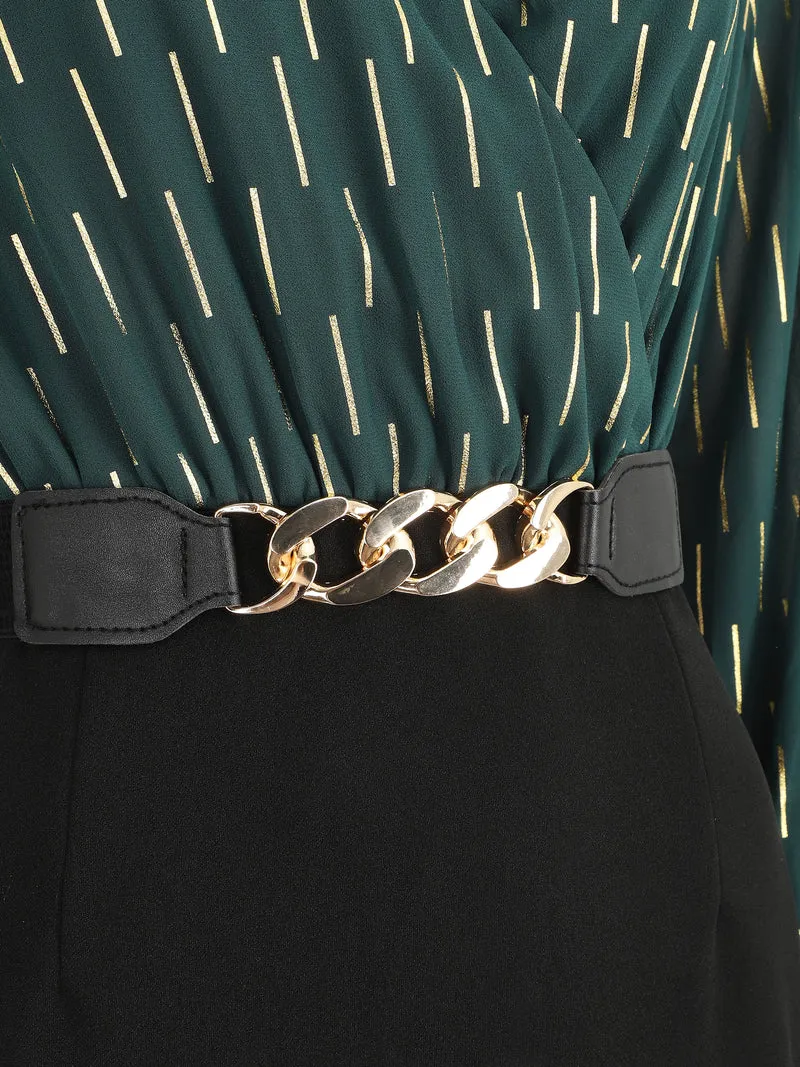 Midikleid mit goldenem Druckmuster - Tannengrün