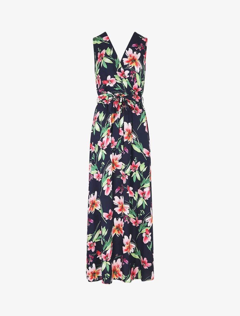 Langes Kleid mit Blumenmuster - Marine