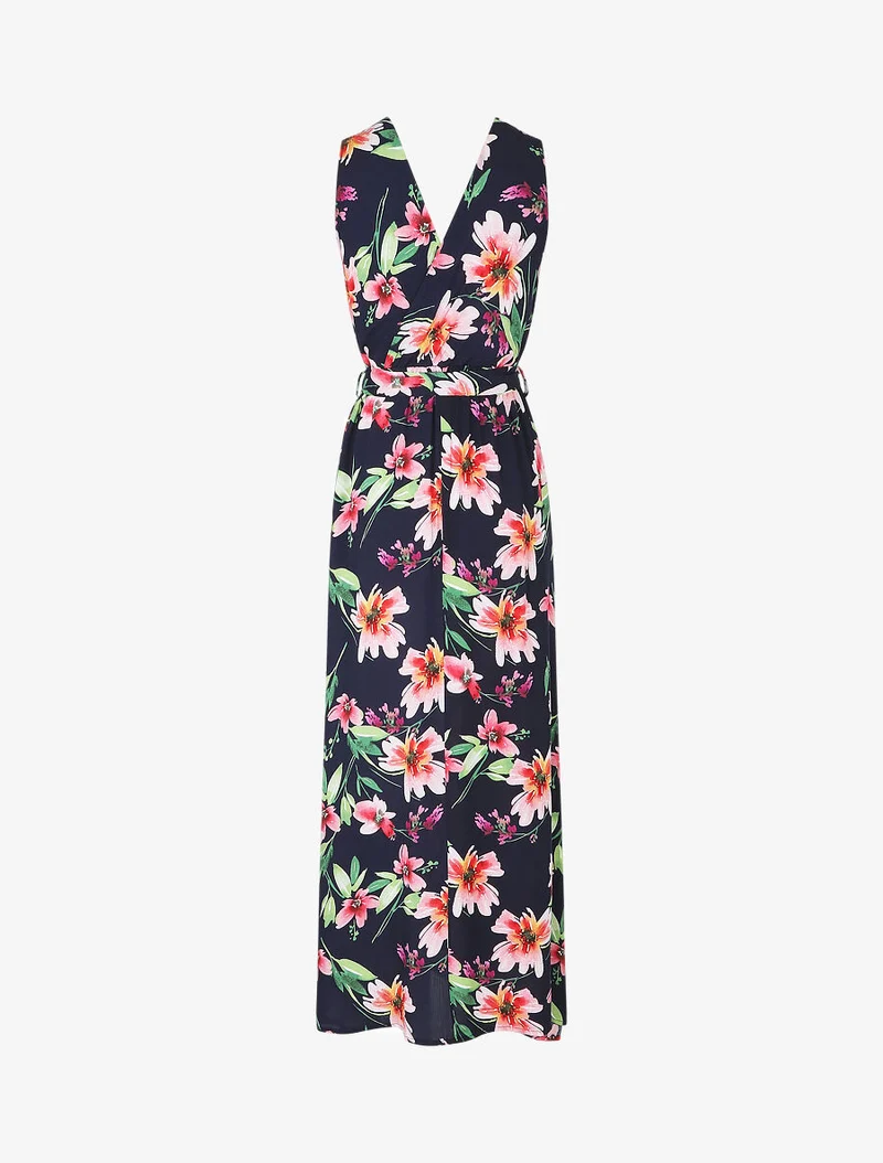 Langes Kleid mit Blumenmuster - Marine