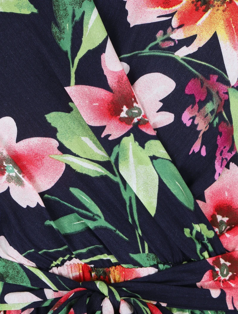 Langes Kleid mit Blumenmuster - Marine