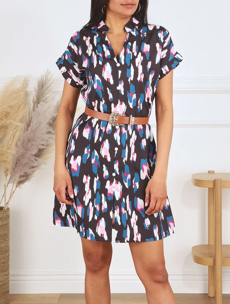 Gerades Kleid mit grafischem Druck - Schwarz