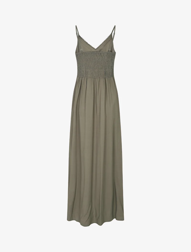 Langes, gerades, einfarbiges Kleid - Kaki