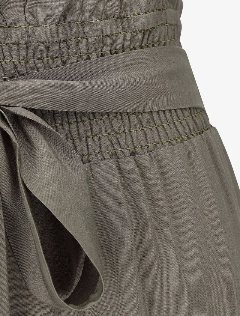 Einfarbige fließende Hose mit elastischem Bund - Kaki