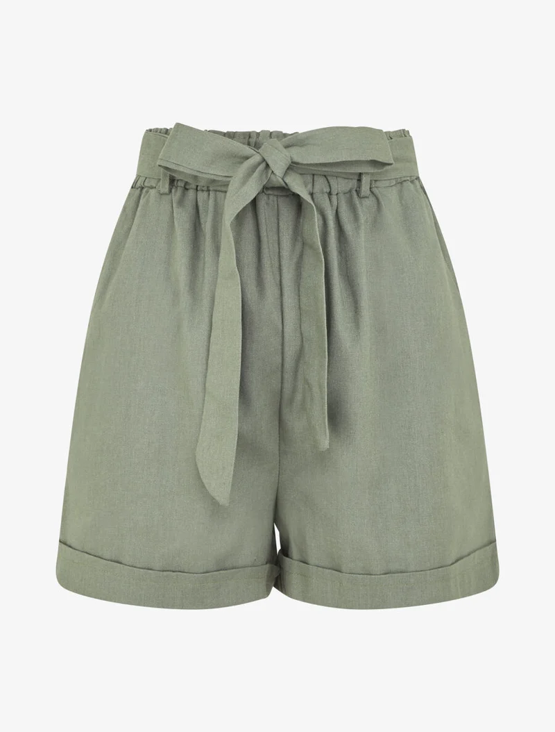 Kurze einfarbige Hose mit Umschlag - Kaki