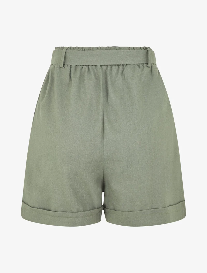Kurze einfarbige Hose mit Umschlag - Kaki