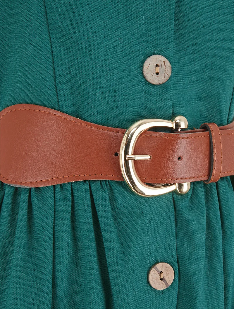 Einfarbiges Kleid in Leinenoptik - Entenblau