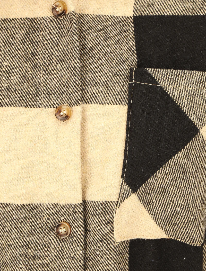 Mittellanges karriertes Overshirt - Beige