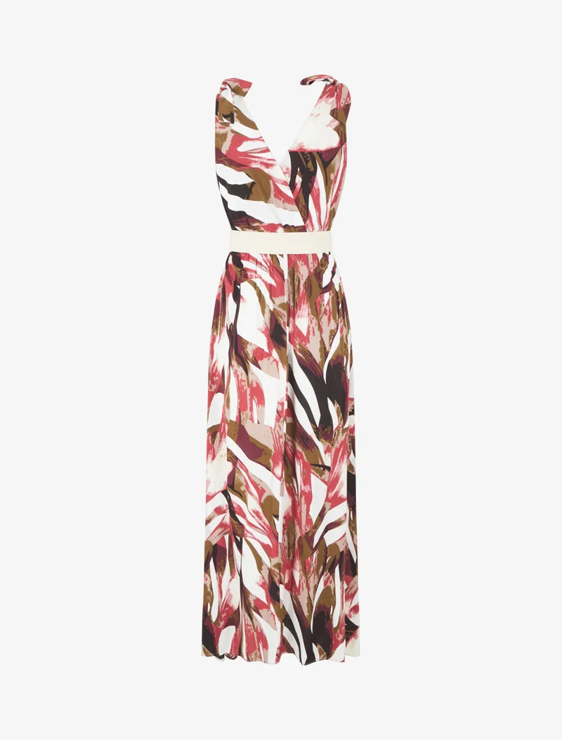 Kleid mit abstraktem Druck und Knoten an den Schultern - Bordeaux