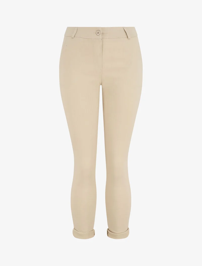 Gerade geschnittene, einfarbige High-Waist-Hose - Beige