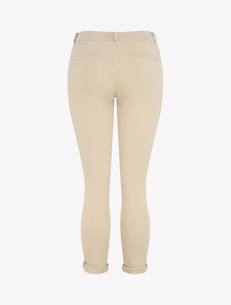Gerade geschnittene, einfarbige High-Waist-Hose - Beige