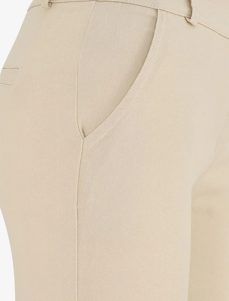 Gerade geschnittene, einfarbige High-Waist-Hose - Beige