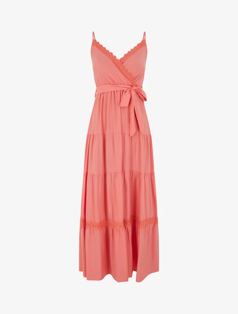 Langes unifarbenes elastisches Kleid - Koralle