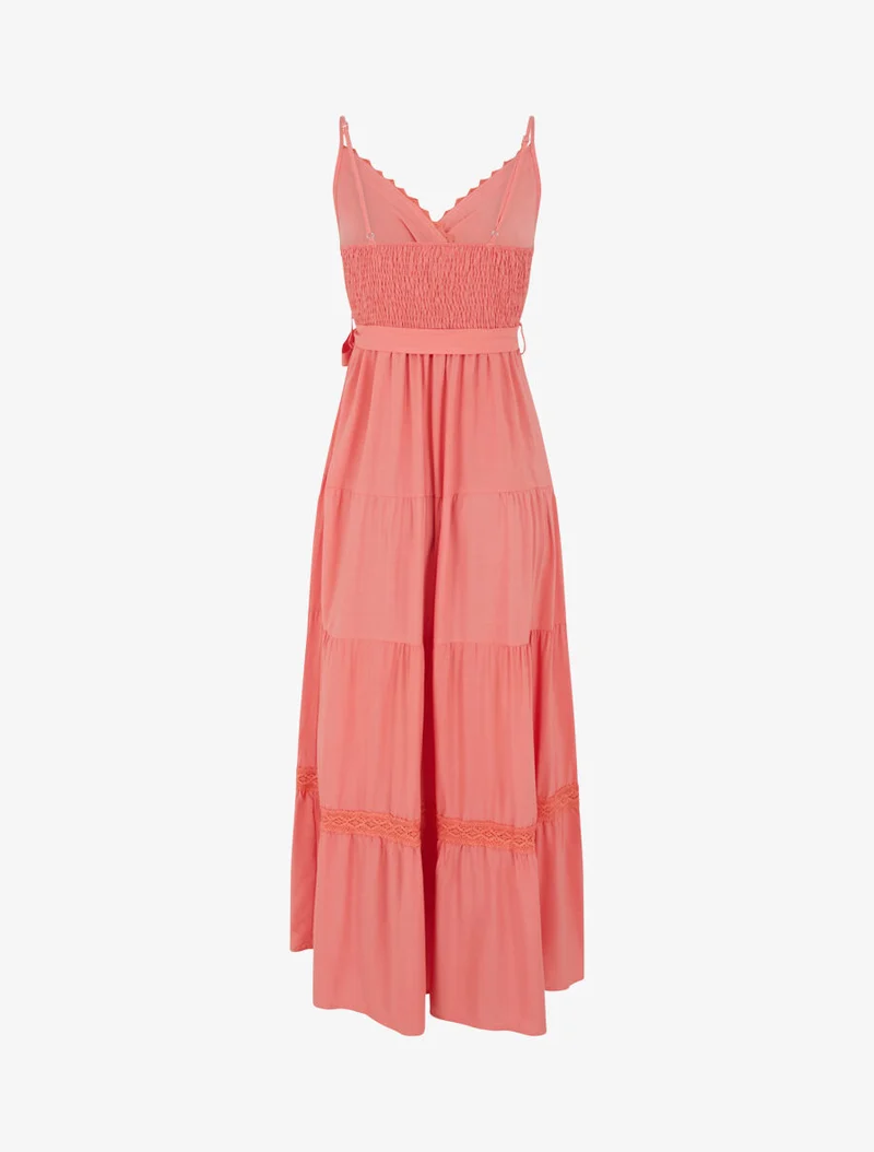 Langes unifarbenes elastisches Kleid - Koralle