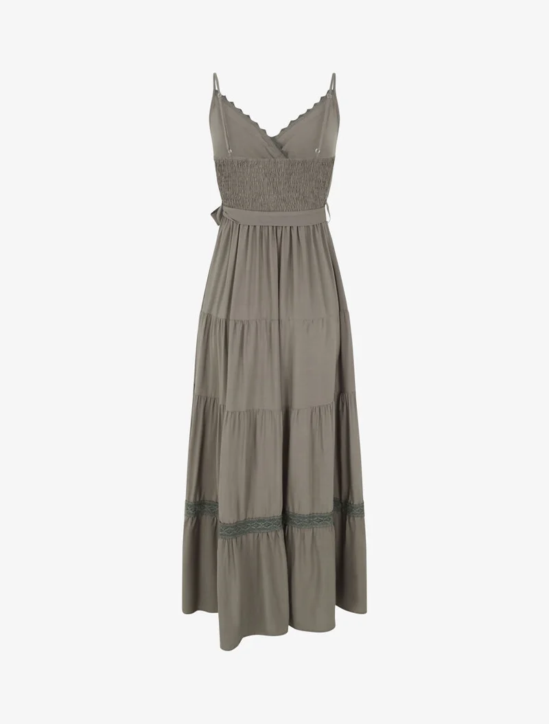 Langes unifarbenes elastisches Kleid - Kaki