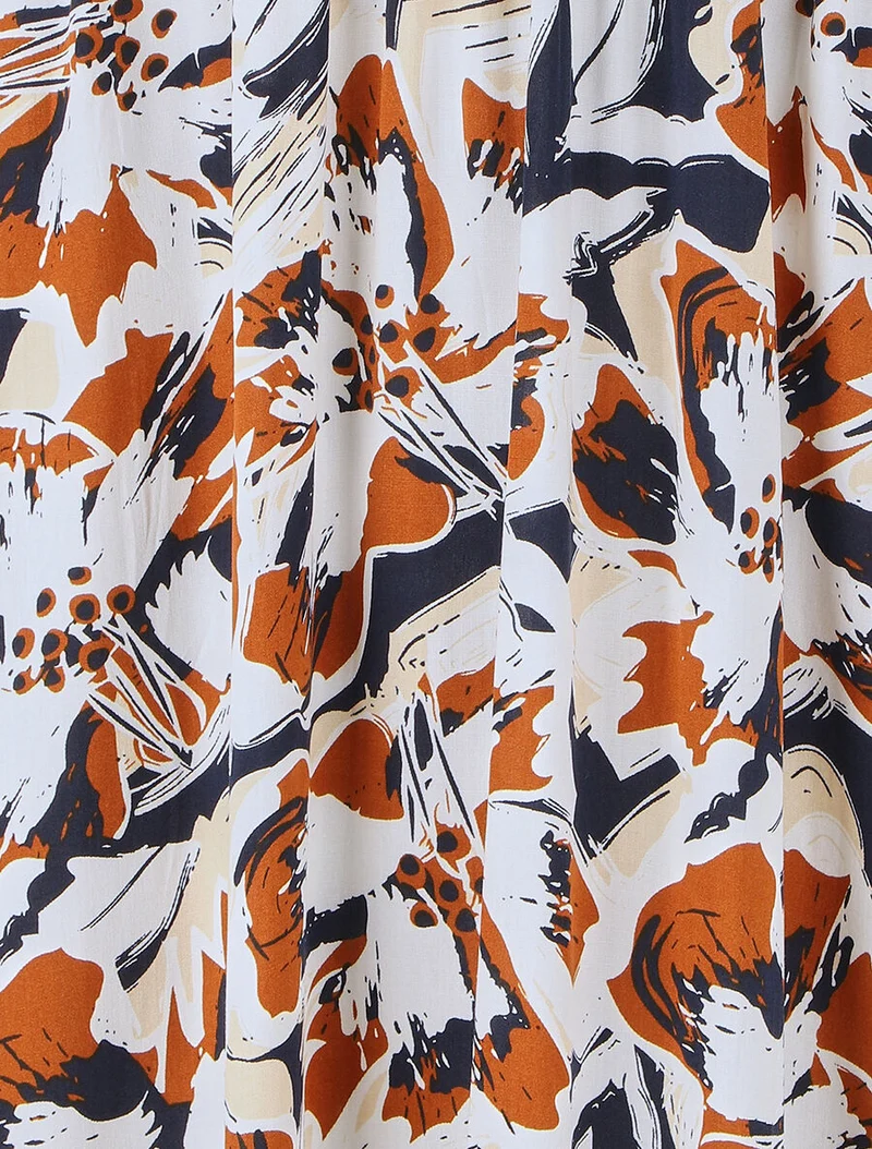 Langes Kleid mit kurzen Ärmeln und tropischem Print - Marine