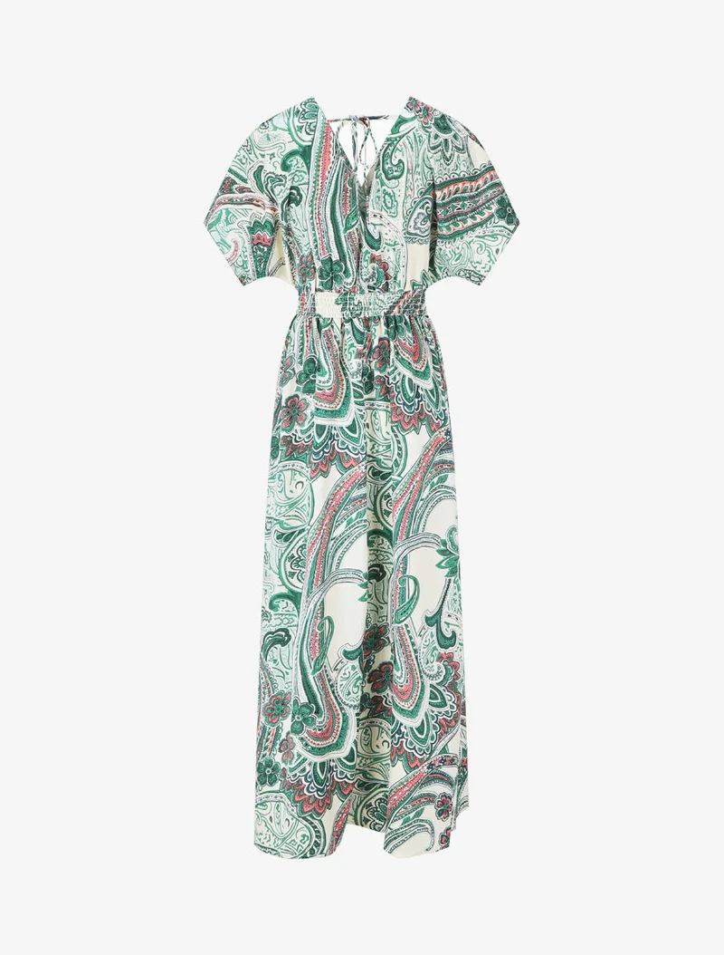 Langärmeliges Kleid mit Paisley-Muster. - Grün