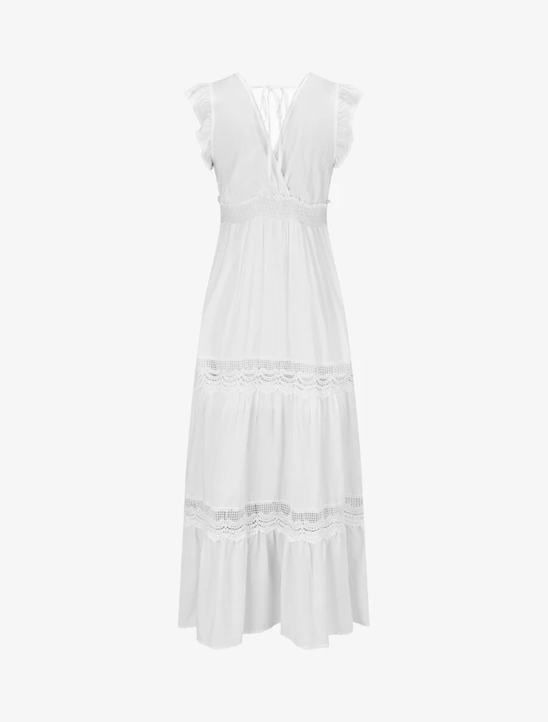 Langes, einfarbiges, durchbrochenes Kleid - Weiß