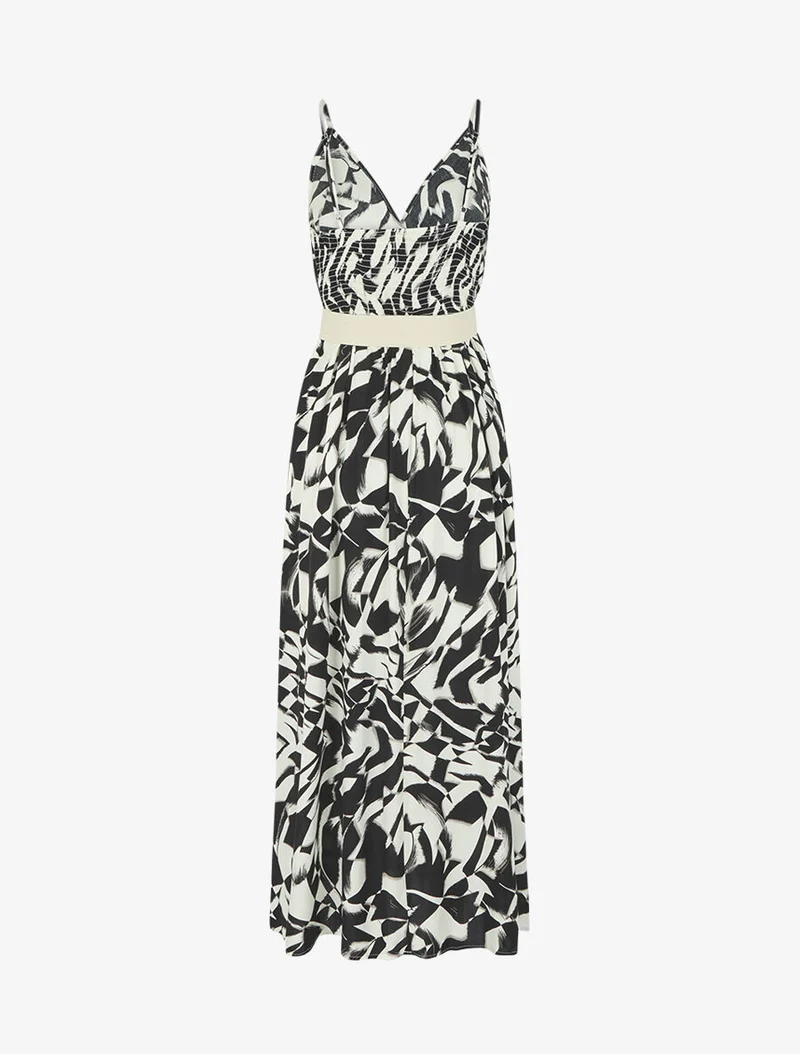 Grafikbedrucktes Kleid mit schmalen Trägern - Schwarz