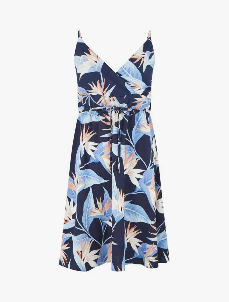 Midikleid mit Blätterdruck - Marine