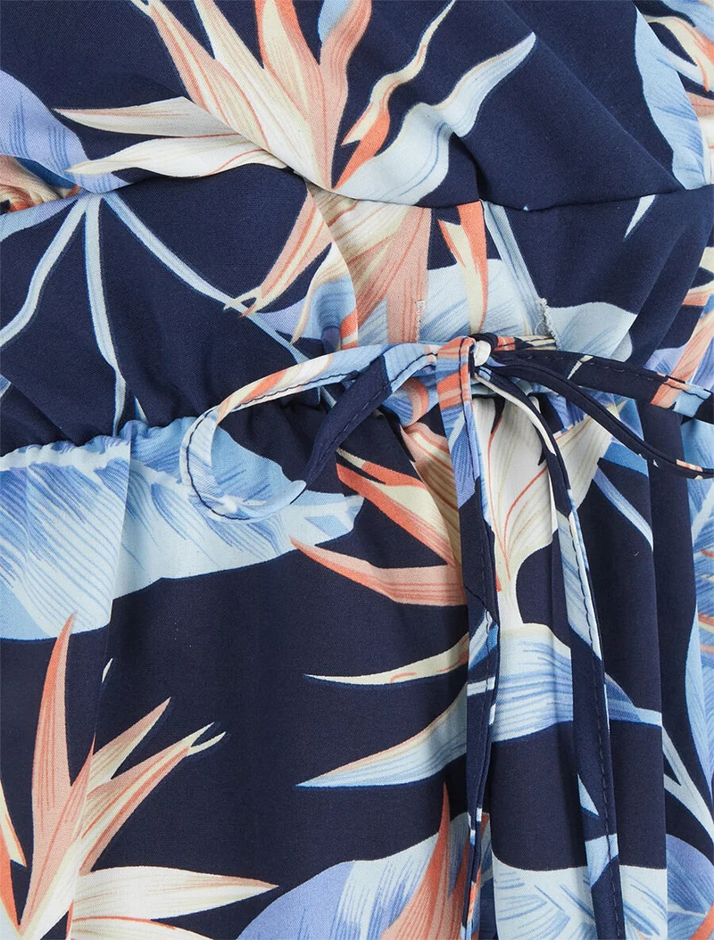 Midikleid mit Blätterdruck - Marine