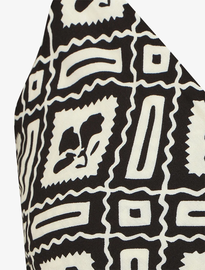 Langes Kleid mit schmalen Trägern und grafischem Druck - Schwarz
