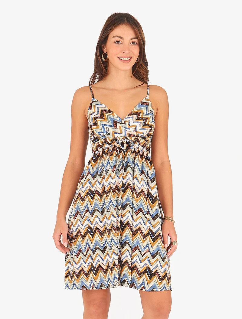 Kurzes Kleid mit Zickzack-Muster - Schwarz