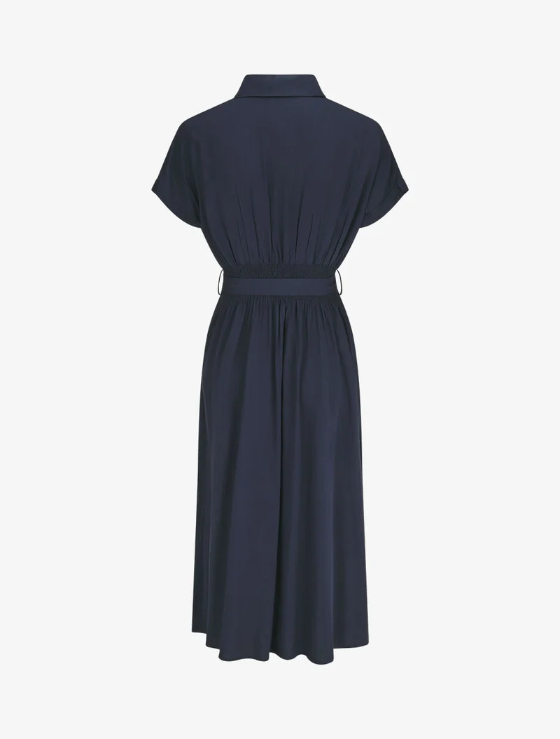 Langes, ausgestelltes, einfarbiges Hemdkleid - Marine