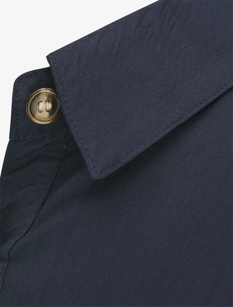 Langes, ausgestelltes, einfarbiges Hemdkleid - Marine