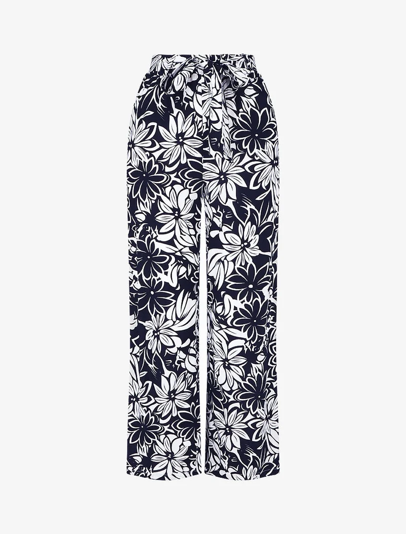 Fließende Hose mit hawaiianischem Print - Mitternachtsblau