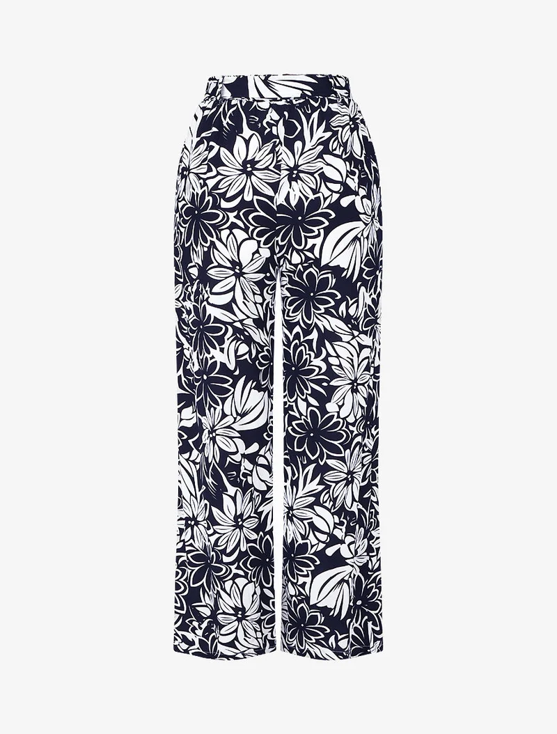 Fließende Hose mit hawaiianischem Print - Mitternachtsblau