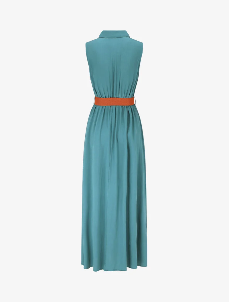 Ärmelloses einfarbiges langes Kleid - Entenblau