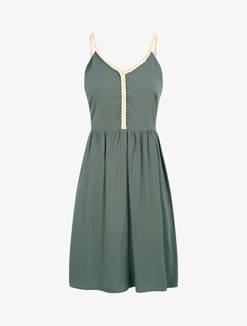 Kleid mit Trägern im Seil-Stil - Kaki