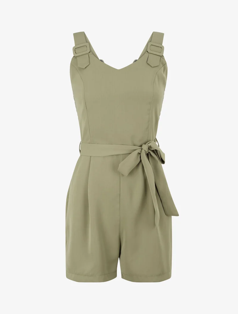 Einfarbiger, fließender Jumpsuit - Kaki