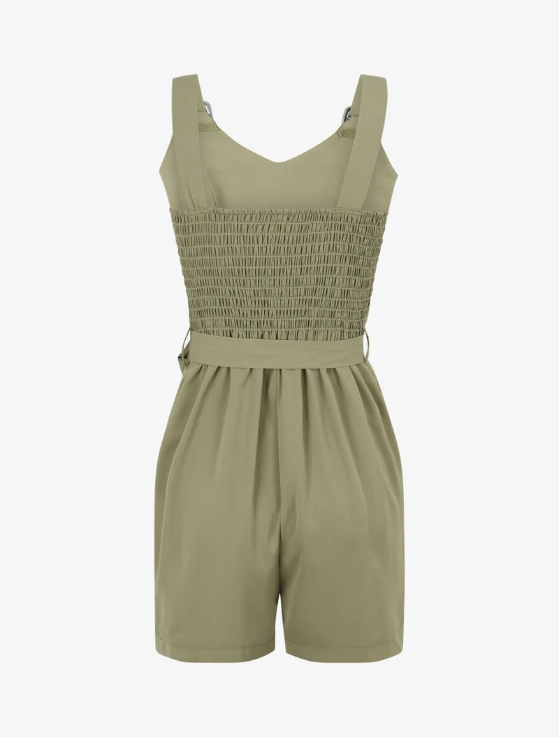 Einfarbiger, fließender Jumpsuit - Kaki