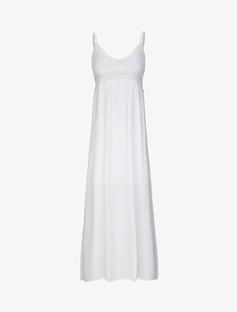 Langes Empire-Kleid mit gehäkeltem Brustteil - Weiß