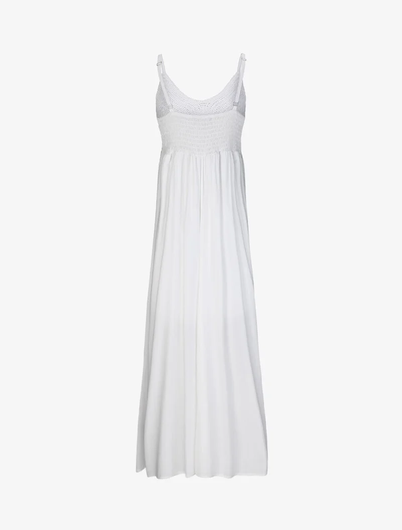 Langes Empire-Kleid mit gehäkeltem Brustteil - Weiß