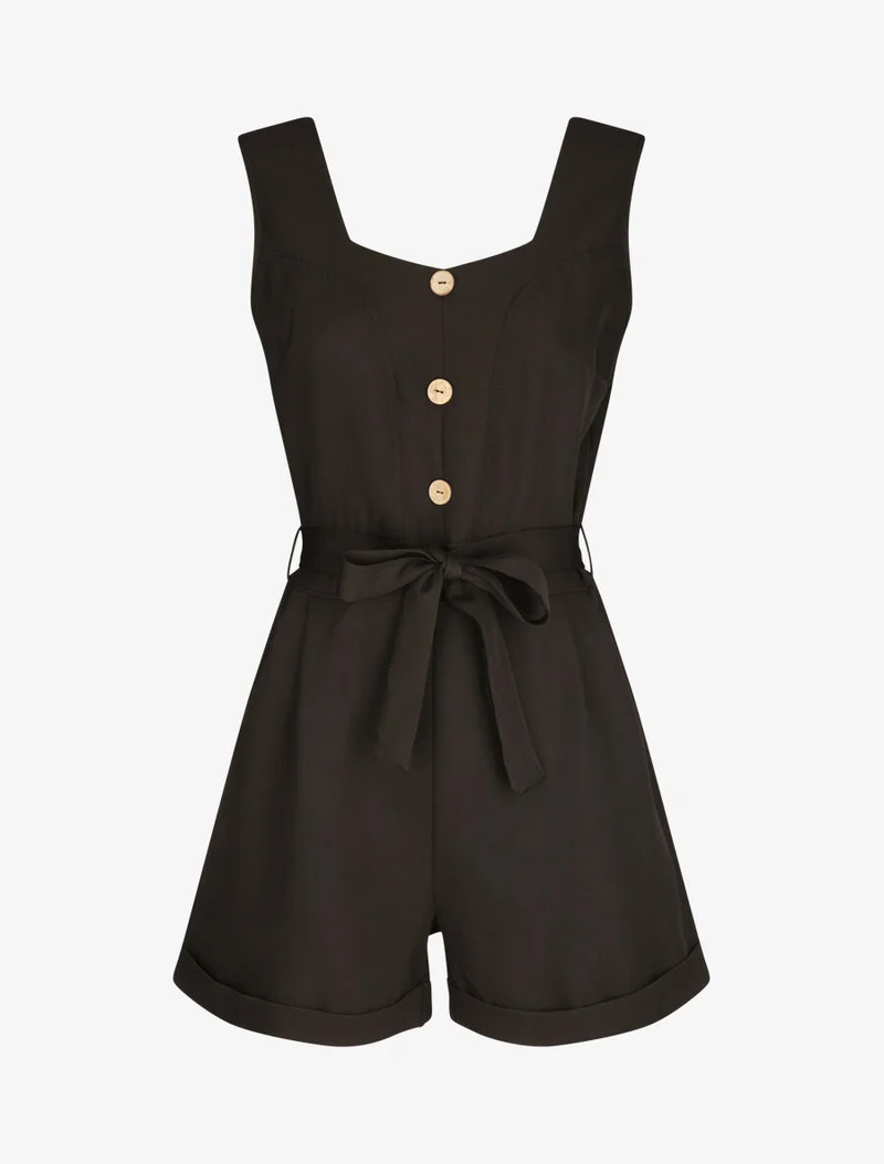 Knopfstilierter Jumpsuit - Schwarz