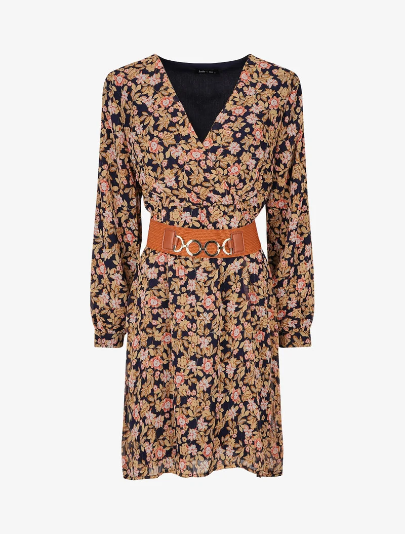 Midikleid mit Blumenmuster und schimmernden Details - Marine