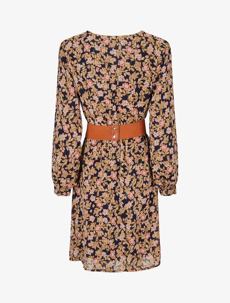 Midikleid mit Blumenmuster und schimmernden Details - Marine